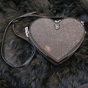 Black Heart-Shaped Bag with Rhinestones